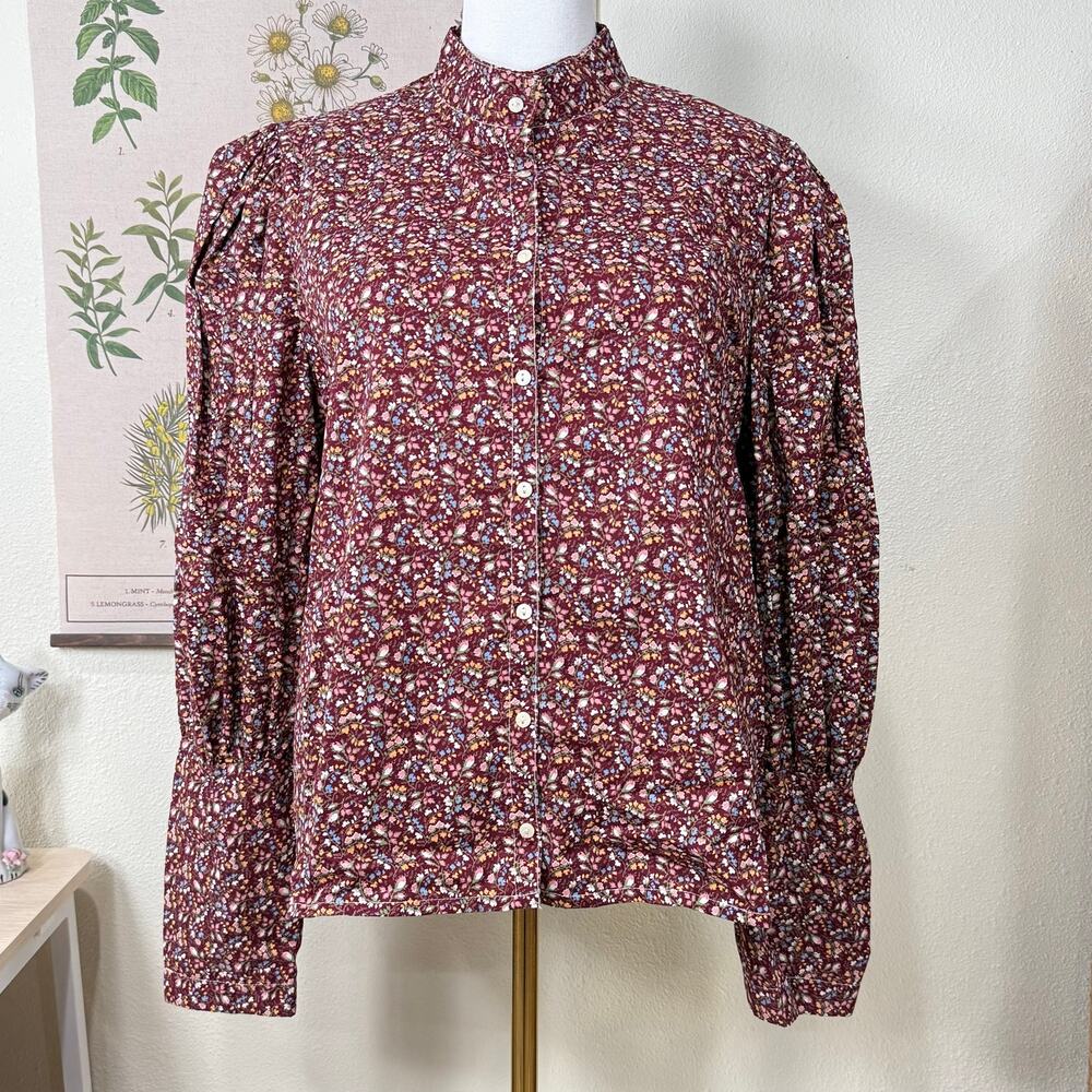Vintage Floral Long Sleeve Button Up Shirt Cottage Prairie Mori Kei Forest XL